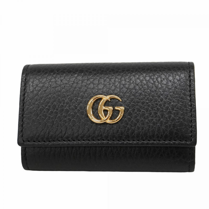 【5ia0655-h】グッチ キーケース GGマーモント 456118 レザー ブラック ゴールド金具【中古】レディース