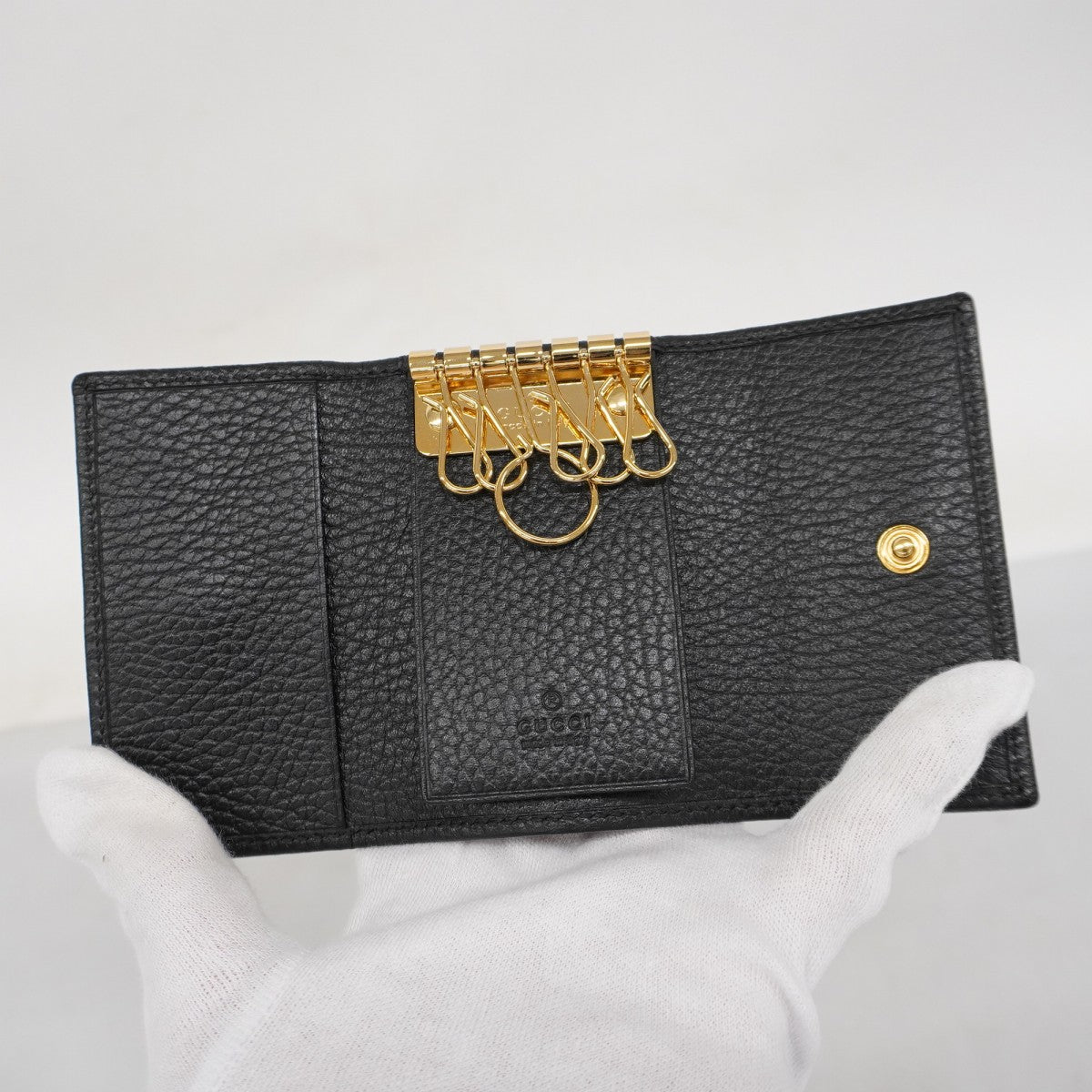 【5ia0655-h】グッチ キーケース GGマーモント 456118 レザー ブラック ゴールド金具【中古】レディース