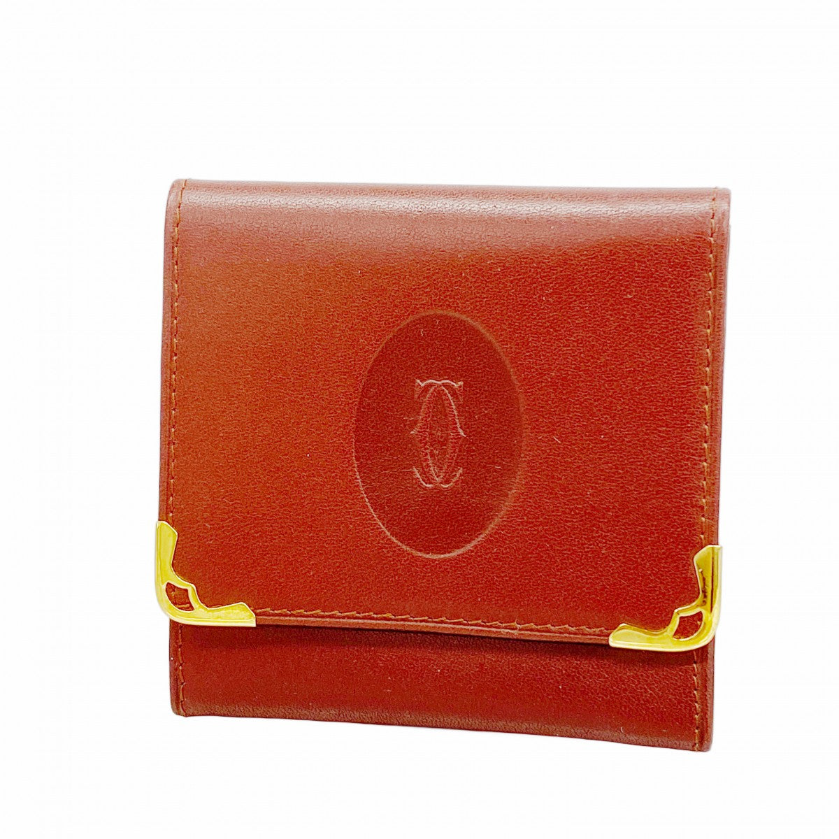 【5ia0680-h】カルティエ コインケース マスト レザー ボルドー ゴールド金具【中古】レディース