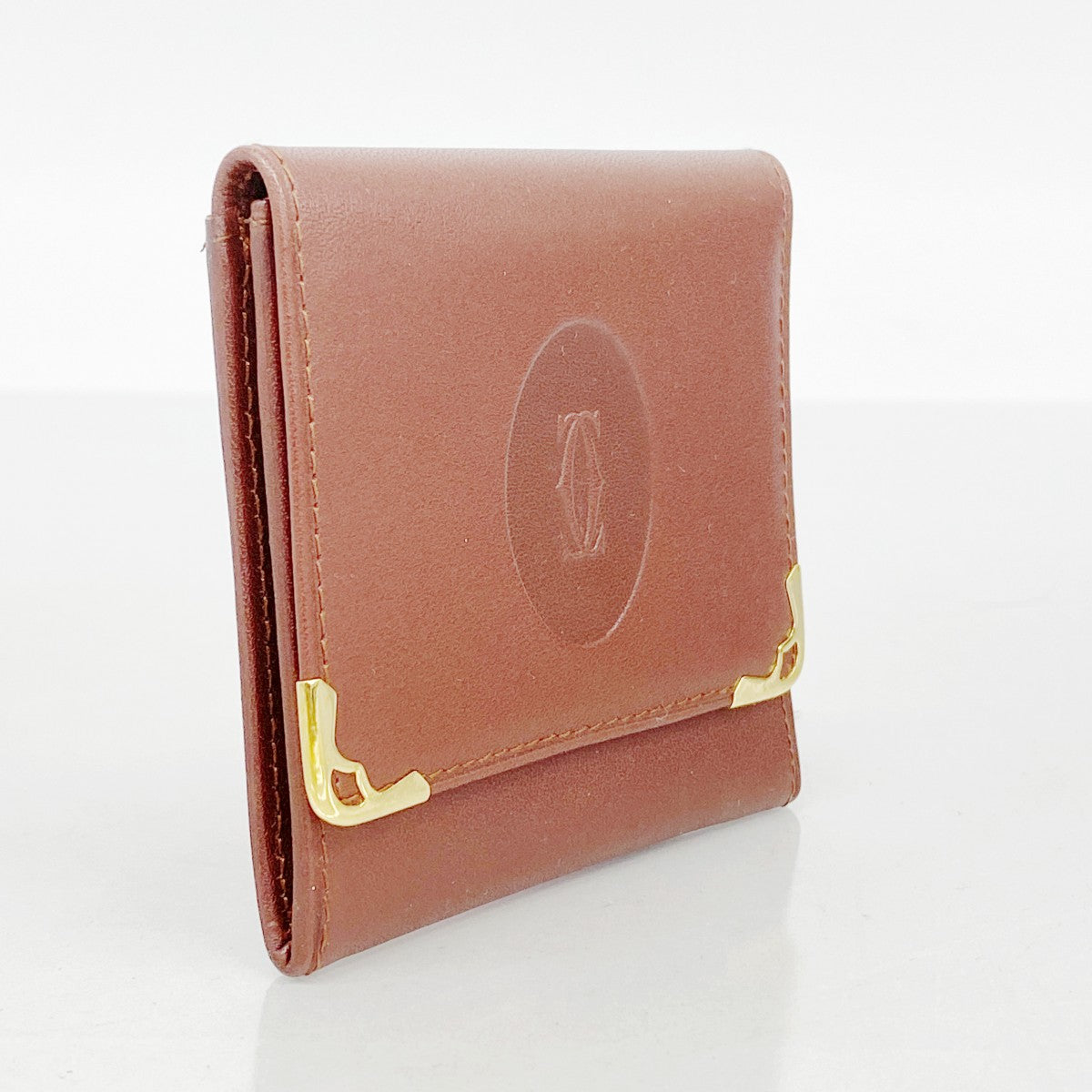 【5ia0680-h】カルティエ コインケース マスト レザー ボルドー ゴールド金具【中古】レディース