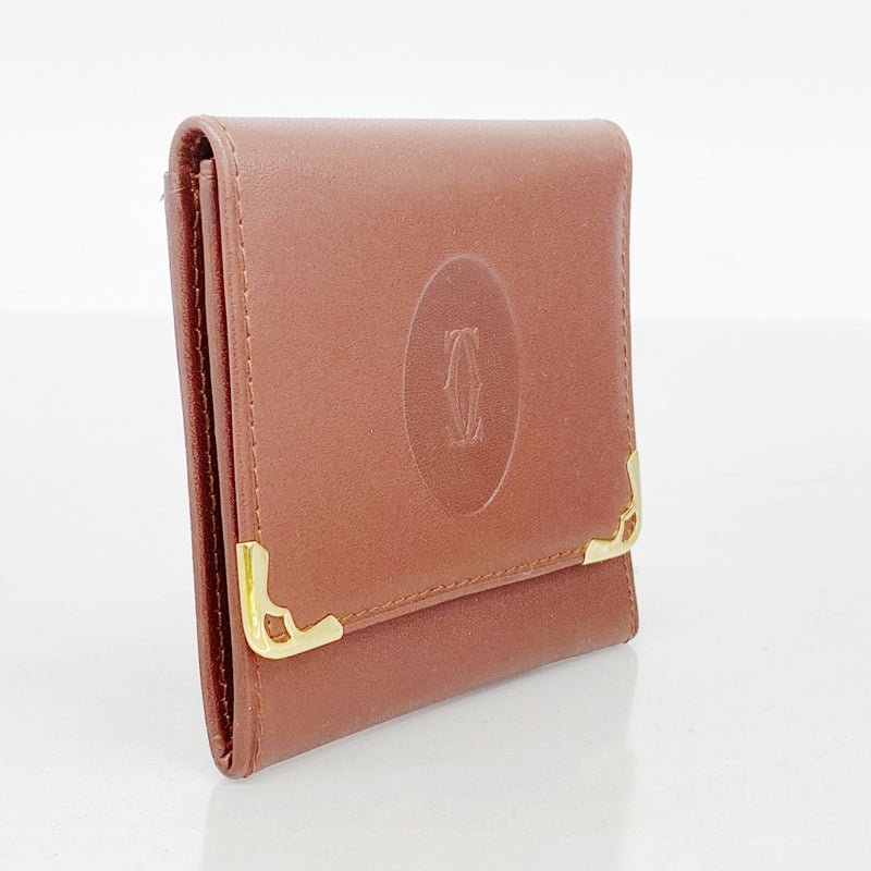 【5ia0680-h】カルティエ コインケース マスト レザー ボルドー ゴールド金具【中古】レディース