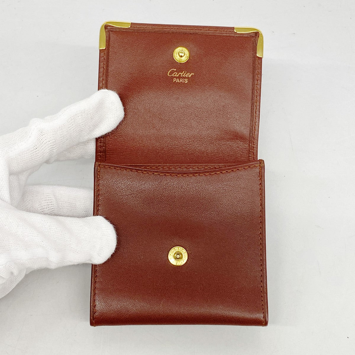 【5ia0680-h】カルティエ コインケース マスト レザー ボルドー ゴールド金具【中古】レディース