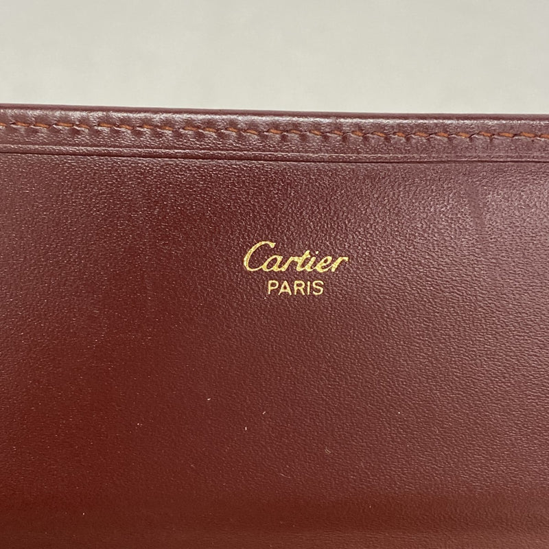 【5ia0743-h】カルティエ 長財布 マスト レザー ボルドー ゴールド金具【中古】レディース