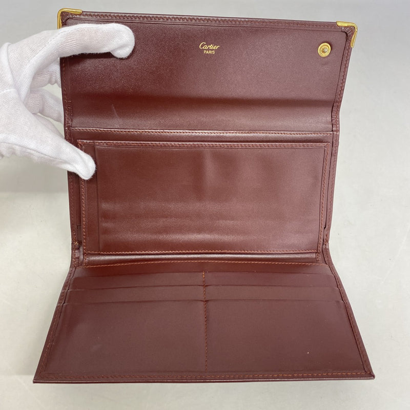 【5ia0743-h】カルティエ 長財布 マスト レザー ボルドー ゴールド金具【中古】レディース