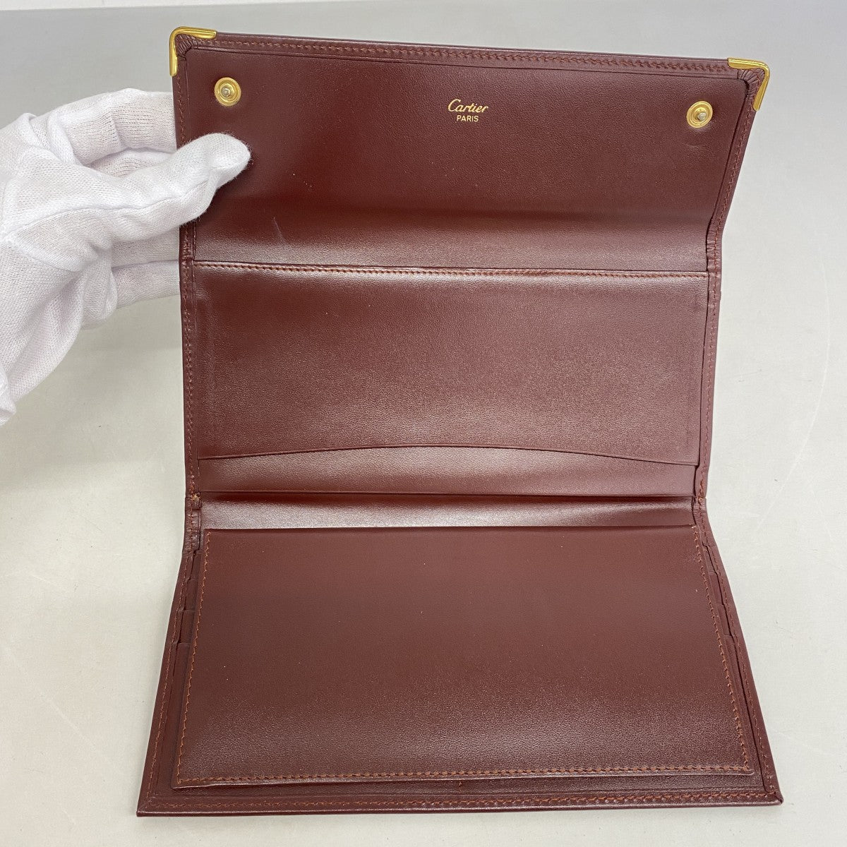 【5ia0743-h】カルティエ 長財布 マスト レザー ボルドー ゴールド金具【中古】レディース