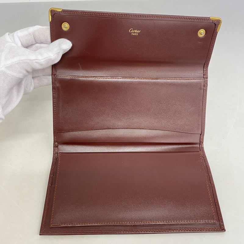 【5ia0743-h】カルティエ 長財布 マスト レザー ボルドー ゴールド金具【中古】レディース