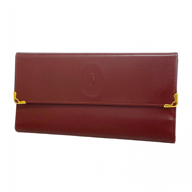 【5ia0743-h】カルティエ 長財布 マスト レザー ボルドー ゴールド金具【中古】レディース