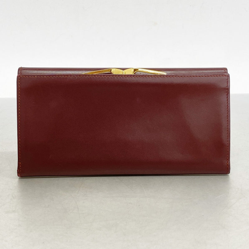 【5ia0743-h】カルティエ 長財布 マスト レザー ボルドー ゴールド金具【中古】レディース