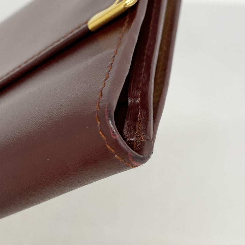 【5ia0743-h】カルティエ 長財布 マスト レザー ボルドー ゴールド金具【中古】レディース
