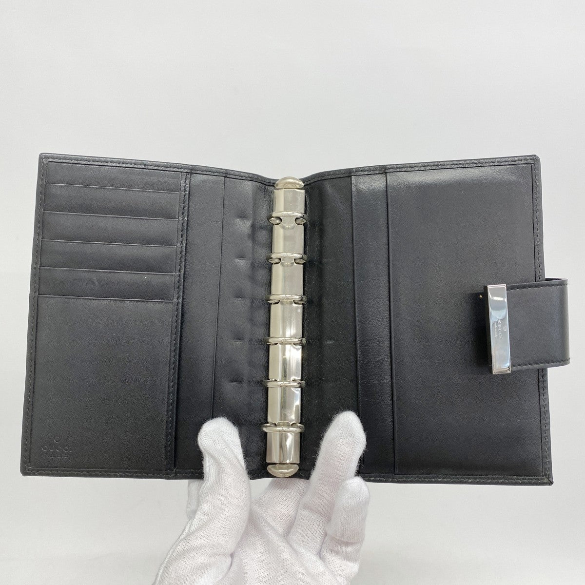 【5ia0746-h】グッチ 手帳カバー 74259 デニム ブラック シルバー金具【中古】レディース