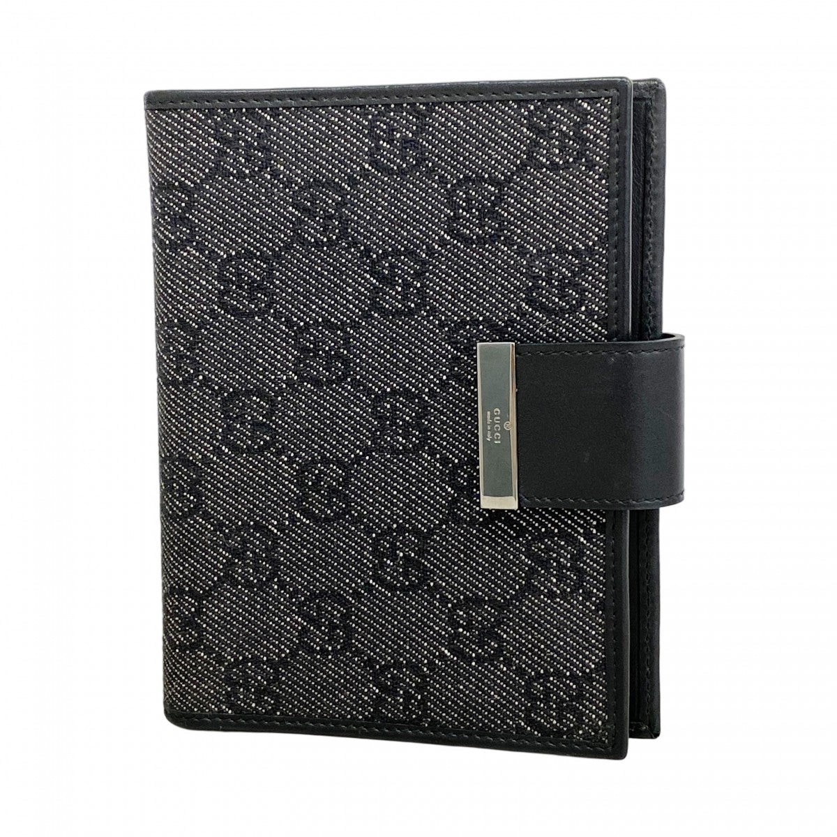 【5ia0746-h】グッチ 手帳カバー 74259 デニム ブラック シルバー金具【中古】レディース