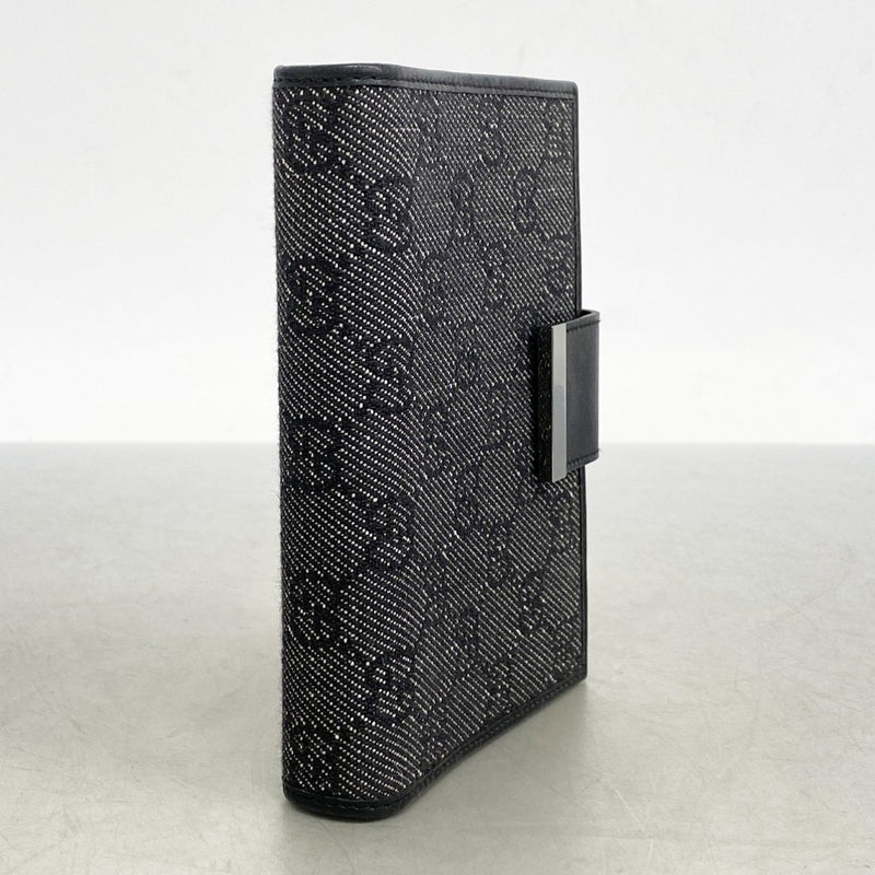【5ia0746-h】グッチ 手帳カバー 74259 デニム ブラック シルバー金具【中古】レディース