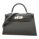 【5ia0789-e-g】エルメス ハンドバッグ ミニケリー ヴォーエプソン ブラック シルバー金具 B刻印【中古】レディース
