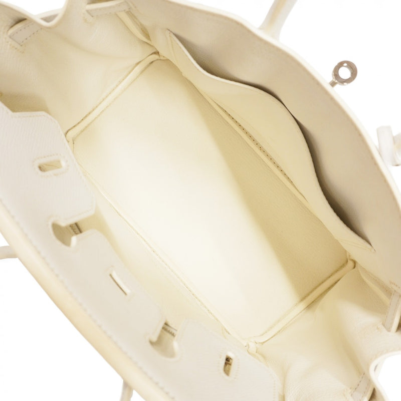 【5ia0793-h】エルメス ハンドバッグ バーキン25 ヴォーエプソン ホワイト シルバー金具 □M刻印【中古】レディース