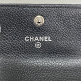 【5ia0913-h】シャネル カードケース マトラッセ キャビアスキン ブラック シルバー金具【中古】レディース
