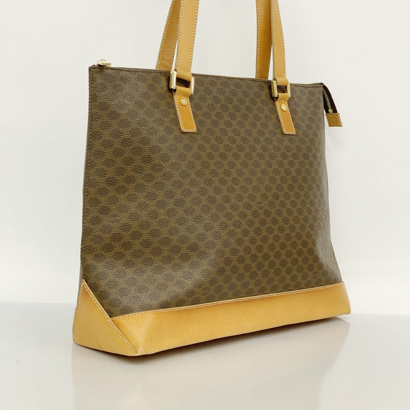 【CELINE】トートバッグ　マカダム柄　ベージュ　ブラウン　PVC CELINE セリーヌ トートバッグ マカダム柄 ヴィンテージ