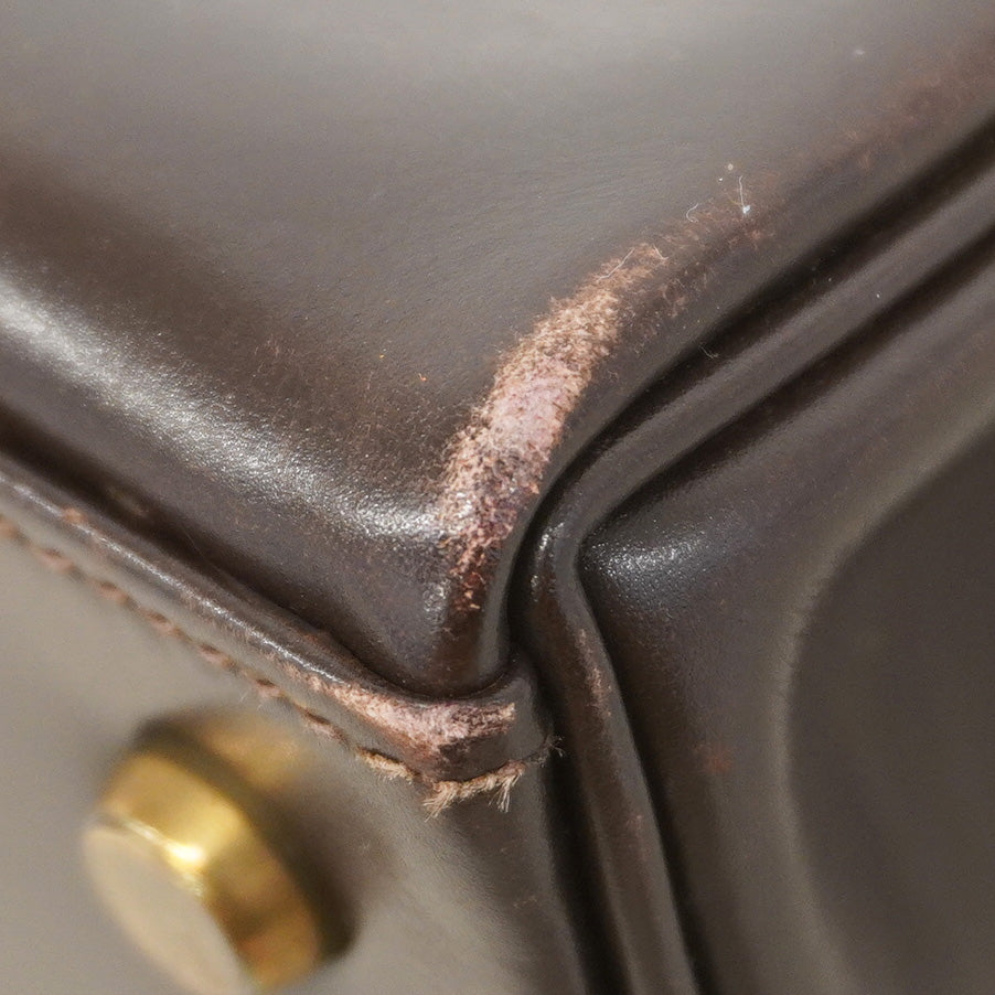 【5ia0948-h】エルメス ハンドバッグ ケリー28 ボックスカーフ ブラウン ゴールド金具 〇J刻印【中古】レディース