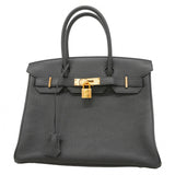【5ia0949-g-h】エルメス ハンドバッグ バーキン30 トゴ ブラック ピンクゴールド金具 Y刻印【中古】レディース