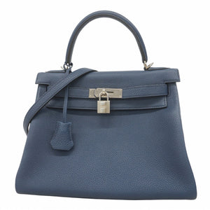 【5ia0950-h】エルメス ハンドバッグ ケリー28 トリヨンノビーヨ ブルーサフィール シルバー金具 Z刻印【中古】レディース