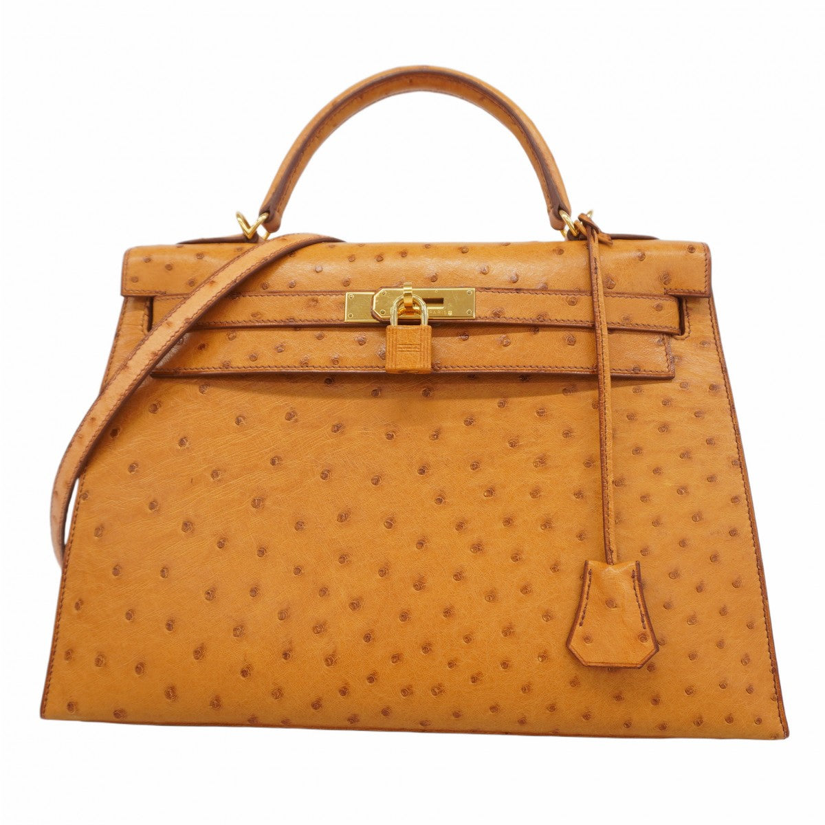 【5ia0952-h】エルメス ハンドバッグ ケリー32 オーストリッチ チェスナッツ ゴールド金具 □D刻印【中古】レディース