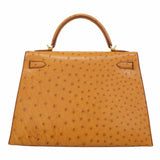 【5ia0952-h】エルメス ハンドバッグ ケリー32 オーストリッチ チェスナッツ ゴールド金具 □D刻印【中古】レディース