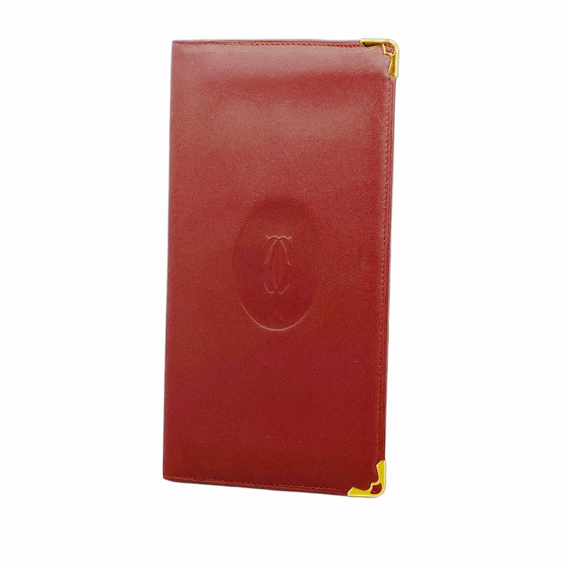 【5ib1271】カルティエ 長札入れ マスト レザー ボルドー ゴールド金具【中古】レディース