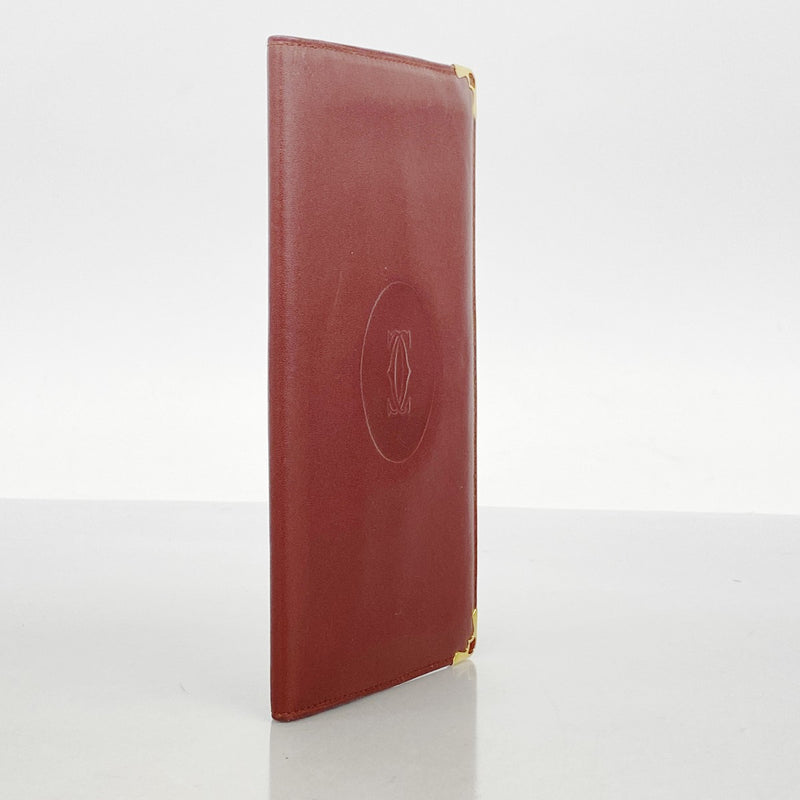 【5ib1271】カルティエ 長札入れ マスト レザー ボルドー ゴールド金具【中古】レディース