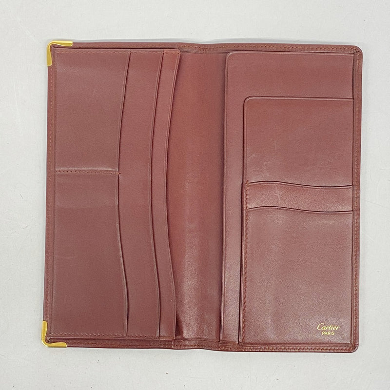 【5ib1271】カルティエ 長札入れ マスト レザー ボルドー ゴールド金具【中古】レディース