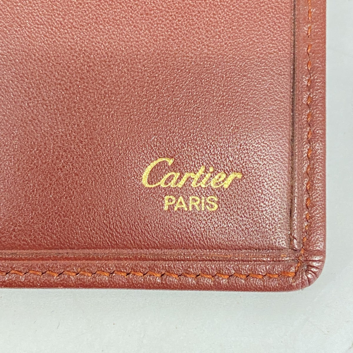 【5ib1271】カルティエ 長札入れ マスト レザー ボルドー ゴールド金具【中古】レディース