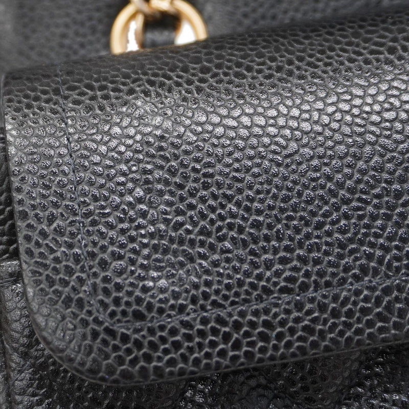 【5ib1297-h】シャネル ショルダーバッグ マトラッセ Wフラップ Wチェーン キャビアスキン ブラック ゴールド金具【中古】レディース