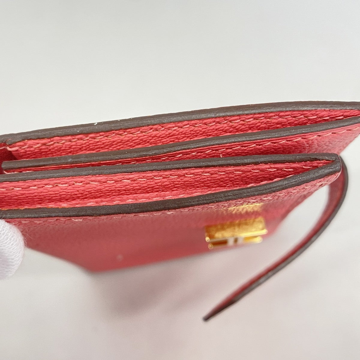 【5ib1337】エルメス カードケース ベアンカードケース シェーブル ローズアザレ ゴールド金具 D刻印【中古】レディース