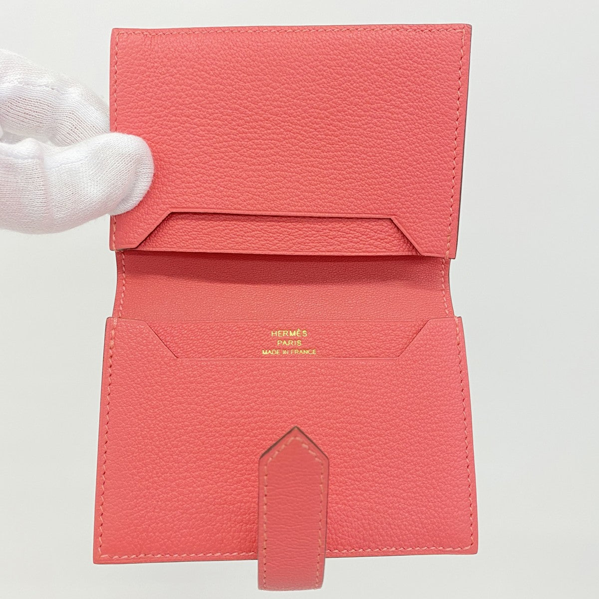 【5ib1337】エルメス カードケース ベアンカードケース シェーブル ローズアザレ ゴールド金具 D刻印【中古】レディース