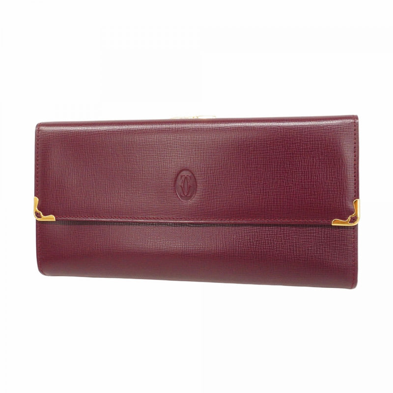 【5ib1404-h】カルティエ 長財布 マスト レザー ボルドー ゴールド金具【中古】レディース