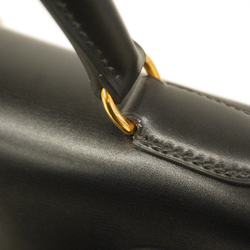 【5ib1497-h】エルメス ハンドバッグ ケリー32 ボックスカーフ ブラック ゴールド金具 〇A刻印【中古】レディース