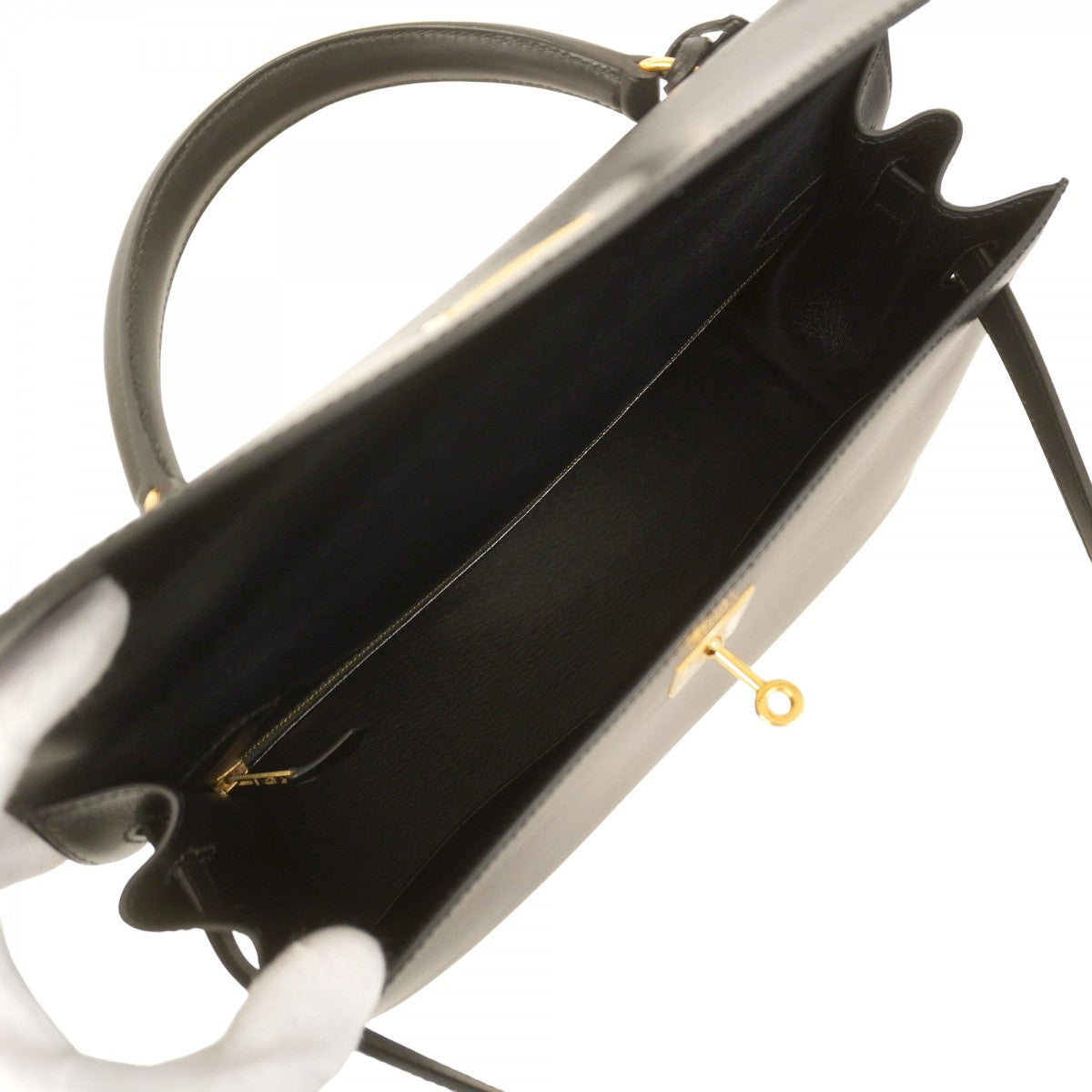 【5ib1497-h】エルメス ハンドバッグ ケリー32 ボックスカーフ ブラック ゴールド金具 〇A刻印【中古】レディース