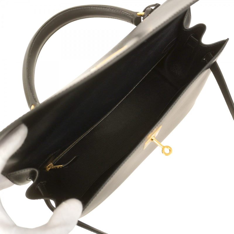 【5ib1497-h】エルメス ハンドバッグ ケリー32 ボックスカーフ ブラック ゴールド金具 〇A刻印【中古】レディース