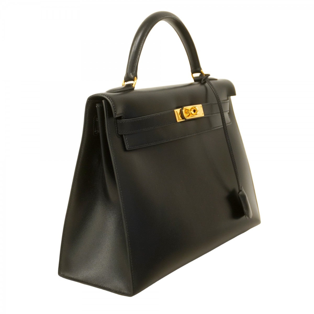 【5ib1497-h】エルメス ハンドバッグ ケリー32 ボックスカーフ ブラック ゴールド金具 〇A刻印【中古】レディース