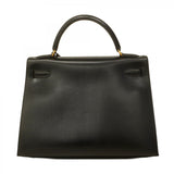【5ib1497-h】エルメス ハンドバッグ ケリー32 ボックスカーフ ブラック ゴールド金具 〇A刻印【中古】レディース