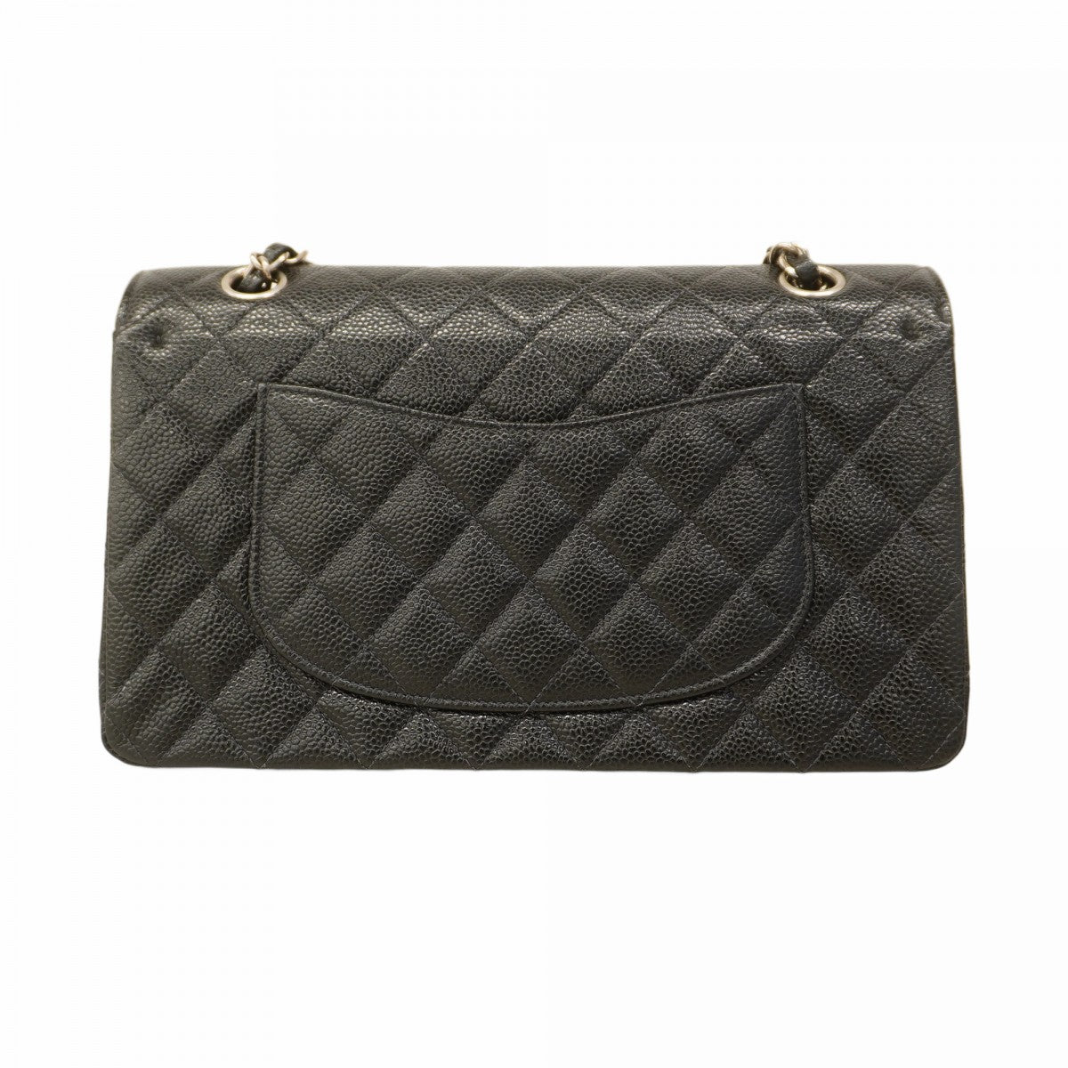 【5ib1542-h】シャネル ショルダーバッグ マトラッセ Wフラップ Wチェーン キャビアスキン ブラック シルバー金具【中古】レディース