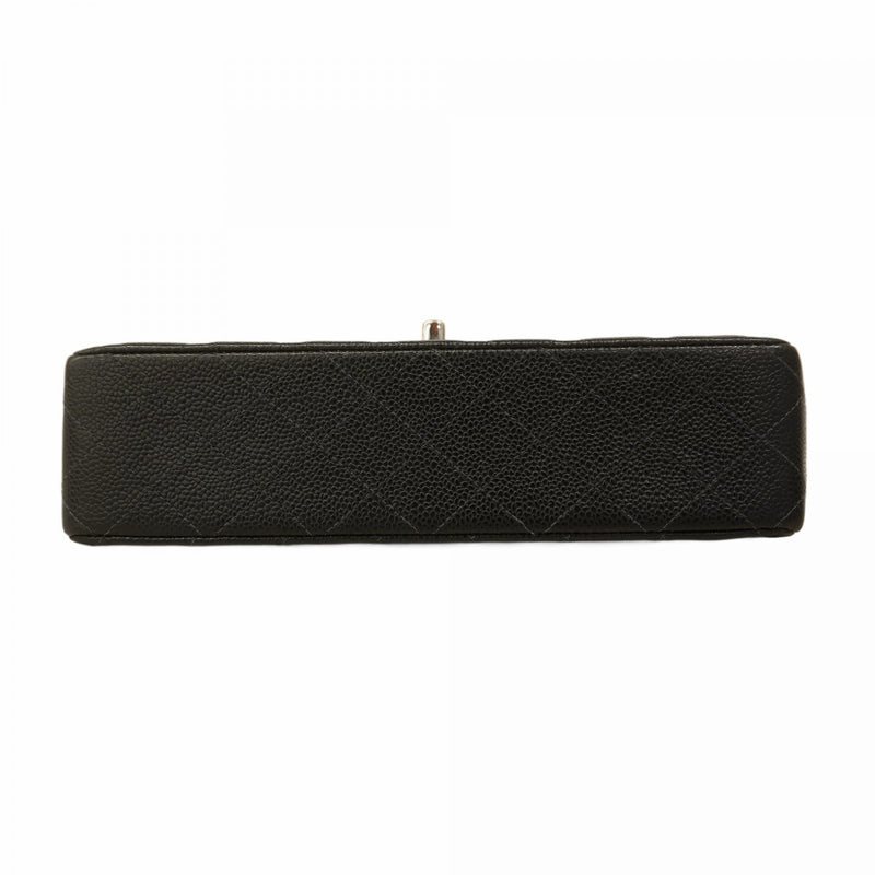 【5ib1542-h】シャネル ショルダーバッグ マトラッセ Wフラップ Wチェーン キャビアスキン ブラック シルバー金具【中古】レディース