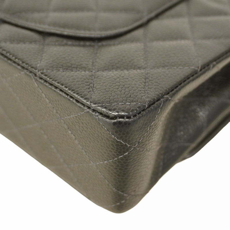 【5ib1542-h】シャネル ショルダーバッグ マトラッセ Wフラップ Wチェーン キャビアスキン ブラック シルバー金具【中古】レディース
