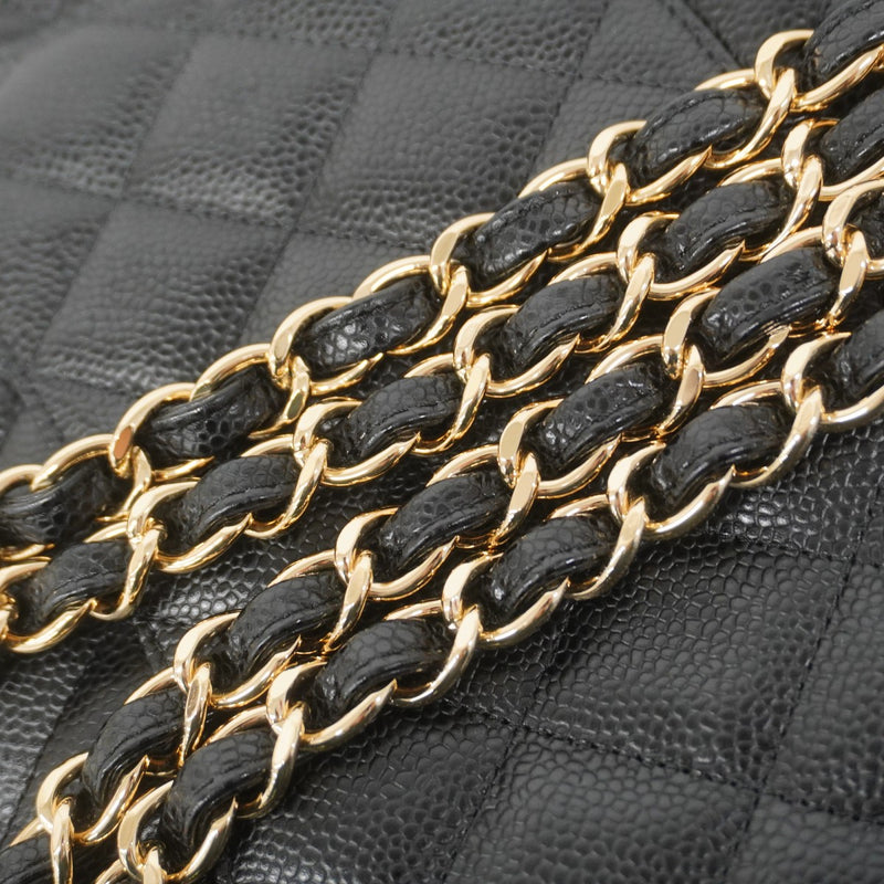 【5ib1592-h】シャネル ショルダーバッグ デカマトラッセ Wフラップ Wチェーン キャビアスキン ブラック ゴールド金具【中古】レディース