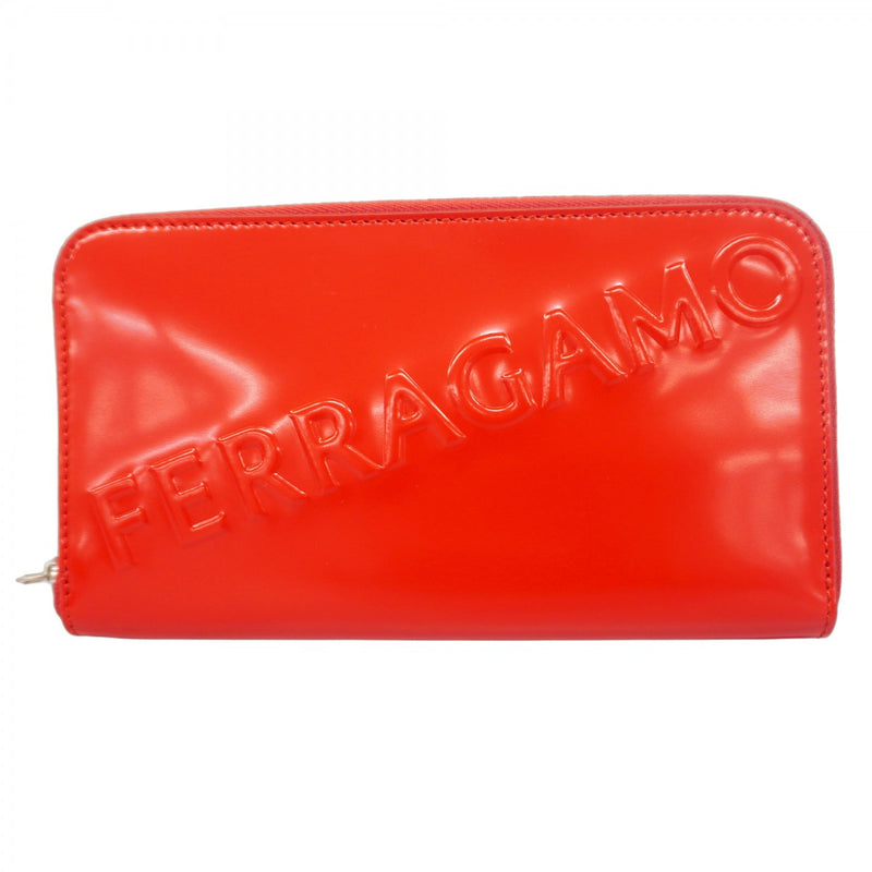 【5ib1995】サルヴァトーレフェラガモ 長財布 レザー レッド シルバー金具【中古】レディース