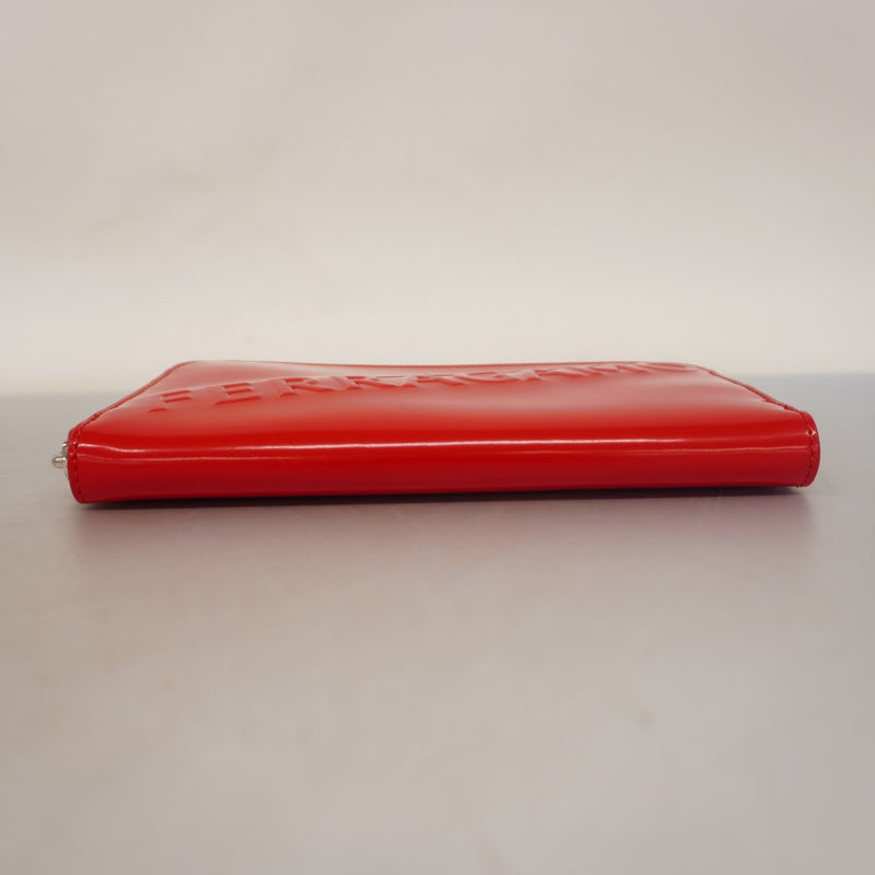 【5ib1995】サルヴァトーレフェラガモ 長財布 レザー レッド シルバー金具【中古】レディース