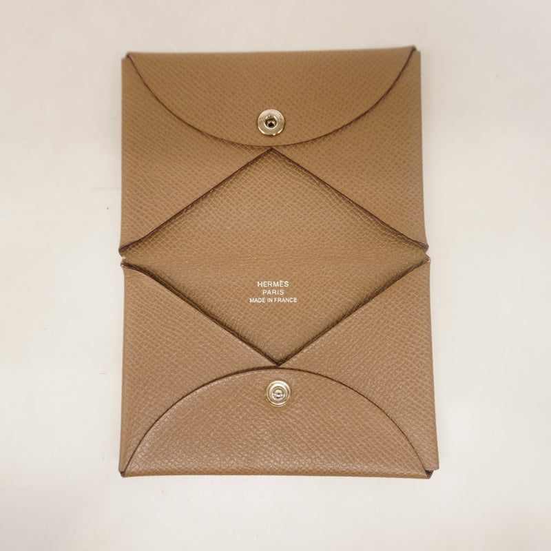 【5ib1996】エルメス 名刺入れ カルヴィ ヴォーエプソン エトゥープ シルバー金具 C刻印【中古】メンズ レディース ユニセックス