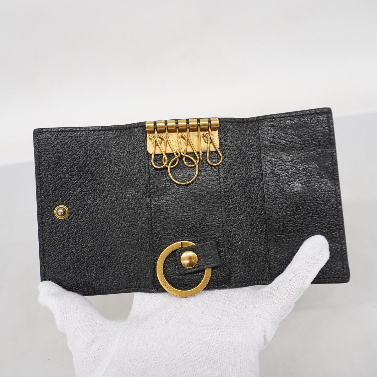 【5ib2021】グッチ キーケース GGマーモント 435305 レザー ブラック ゴールド金具【中古】レディース
