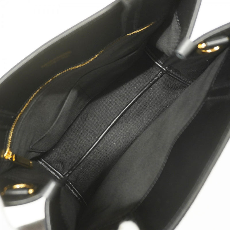 【5ib2095-h】サルヴァトーレフェラガモ トートバッグ ヴァラ キャンバス ブラック ゴールド金具【中古】レディース