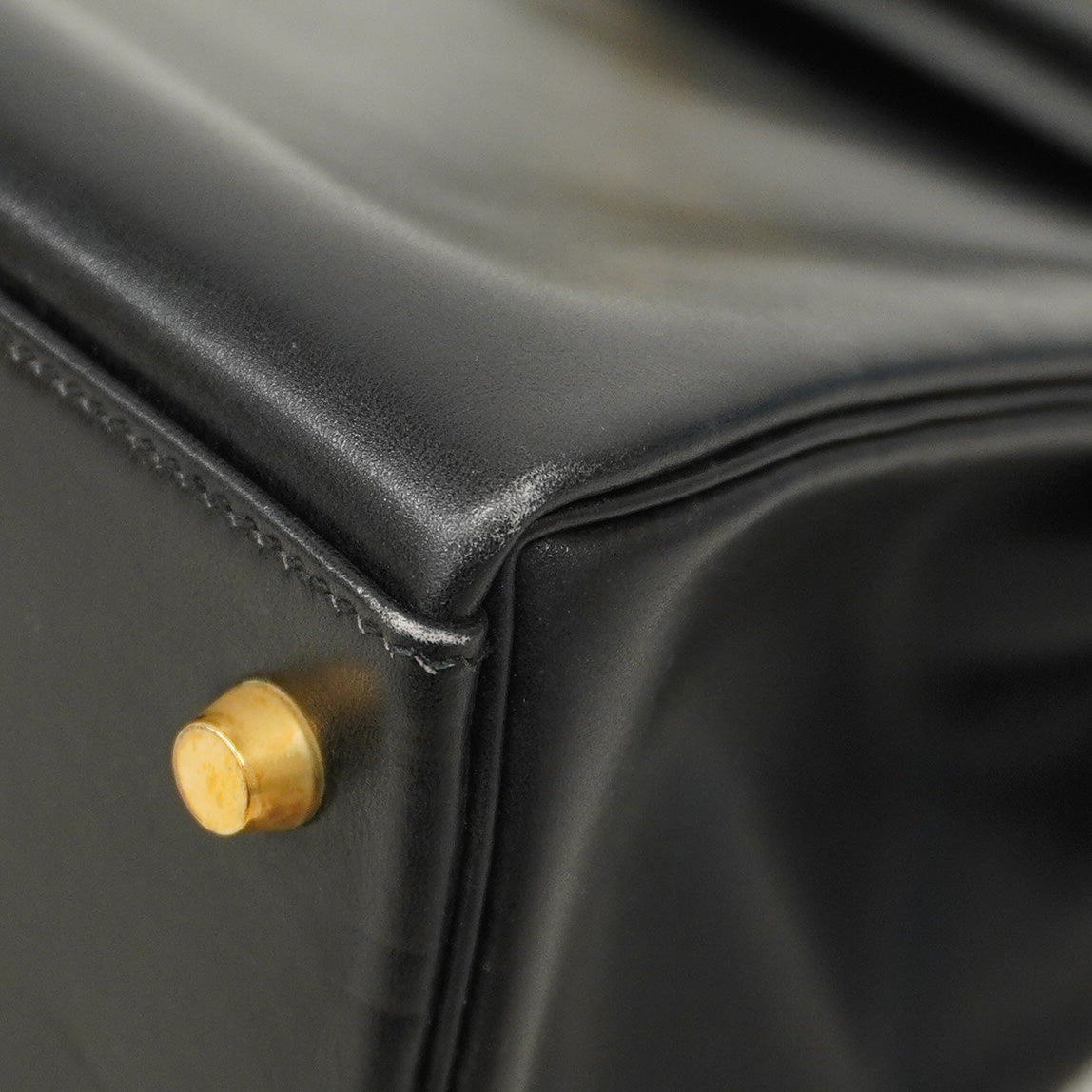 【5ib2255】エルメス ハンドバッグ ケリー32 ボックスカーフ ブラック ゴールド金具 □B刻印【中古】レディース