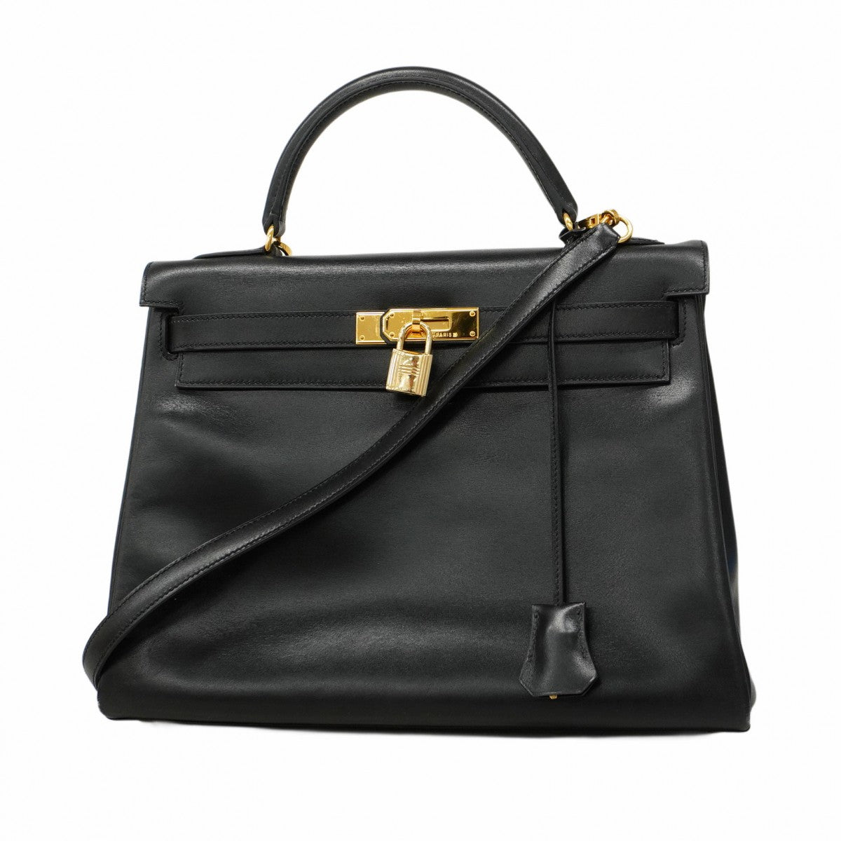 【5ib2255】エルメス ハンドバッグ ケリー32 ボックスカーフ ブラック ゴールド金具 □B刻印【中古】レディース