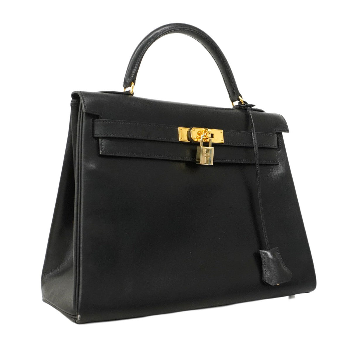 【5ib2255】エルメス ハンドバッグ ケリー32 ボックスカーフ ブラック ゴールド金具 □B刻印【中古】レディース